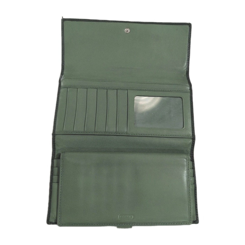 Vintage Coach Hampton Black Leather Wallet Tri Fold w/ Check Hold Green Interior - Picture 3 of 9